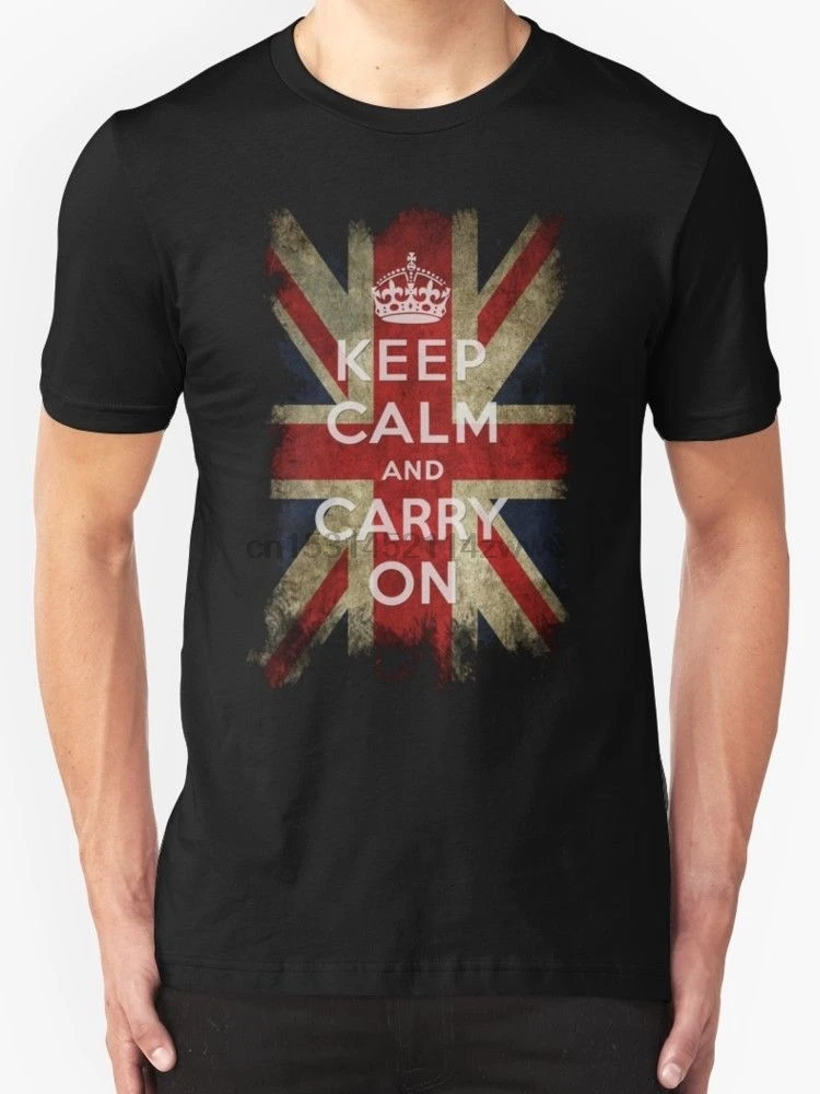 Винтажная Мужская футболка с надписью Keep Calm and Carry on And Union Jack Flag черная модная