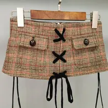 Новая женская модная сексуальная юбка в клетку с бантом 0910