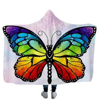 

ONGLYP Hooded Blanket Colorful Butterfly Thicker Sherpa Fleece Plush Warm Cozy Wearable Blanket for Sofa Couch Bed Watching TV