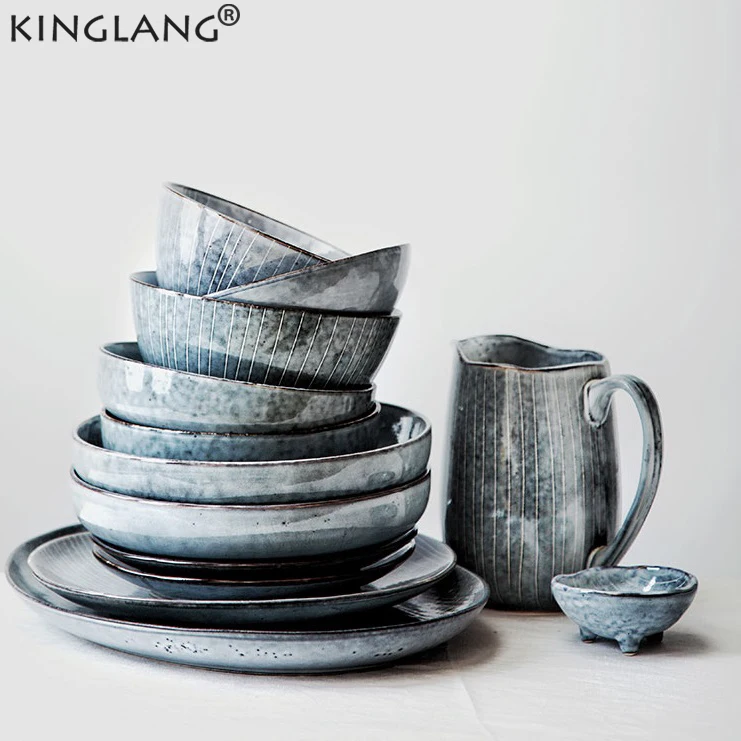 Керамический обеденный набор KINGLANG, оптовая продажа, фарфоровые тарелки японского дизайна, Набор чашек для ресторана, кружка для посуды|Столовые сервизы| | АлиЭкспресс