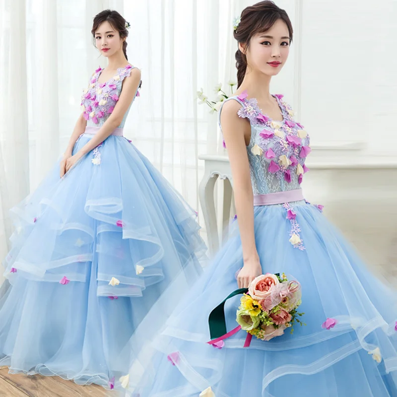 Organza Crystals Beaded Ball Gown Quinceanera Dresses Sweet Vestidos De 15 Anos Custom Made Sky Blue Halter Long Prom Gowns