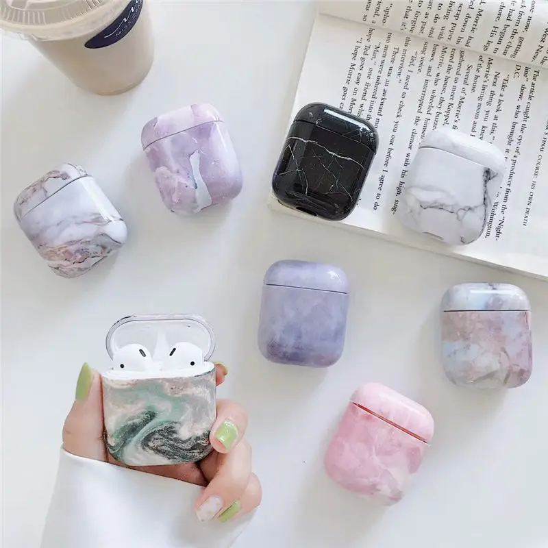 

Marble Earphone Case For Airpods Bluetooth Earphone Cases Flower Hard Headphone Case Airpods 1 2 Charging Box Coque