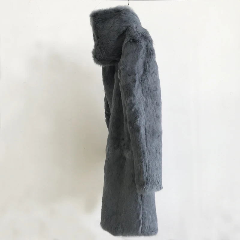 Женское зимнее длинное пальто с капюшоном, пальто из натурального меха кролика, куртка большого размера плюс, теплое пальто tsr681