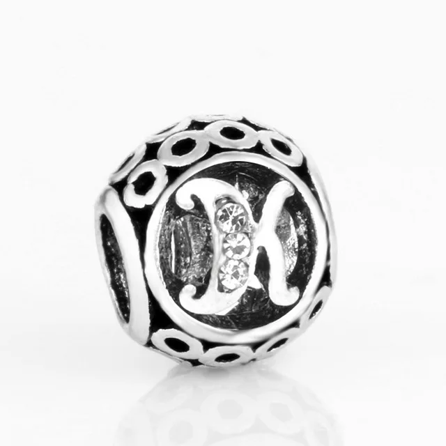 free shipping MOQ 1pc round openwork initial letter alphabet diy bead fit original pandora charms bracelet X004 - Цвет: K