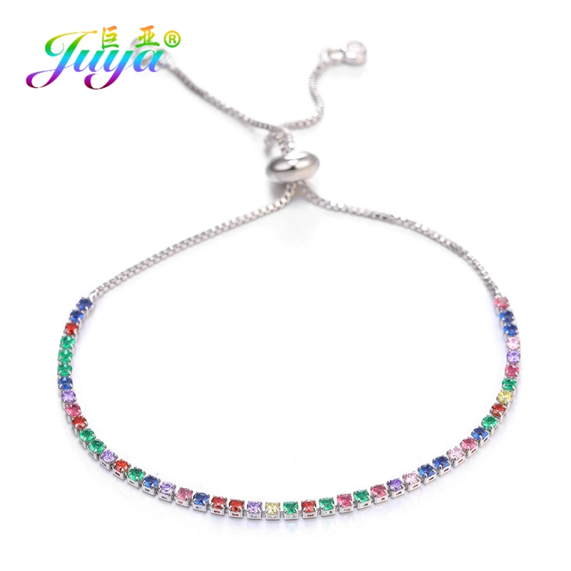 White Gold Juya ручной работы роскошный разноцветный кубический цирконий коготь цепи браслеты для женщин Девушка Свадебная вечеринка регулируемые браслеты поставки - Окраска металла: White Gold