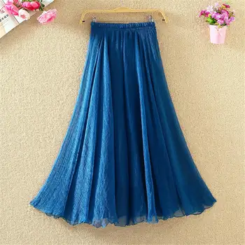 

Candy Colors Summer Chiffon Skirts Womens Elastic High Waist Beach Bohemian Long Skirt Elegant Boho Pleated Skirt Faldas C6087