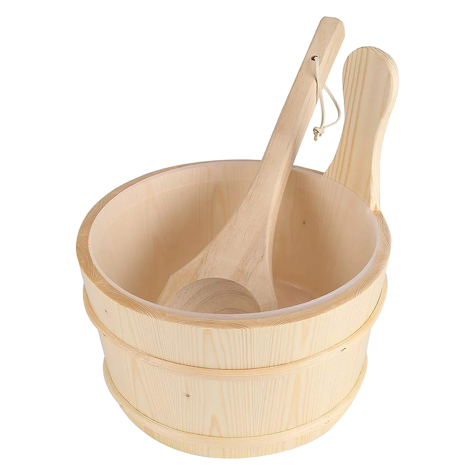 

4L Solid Wooden Sauna Bucket and Ladle with Liner SPA Accessory Handmade