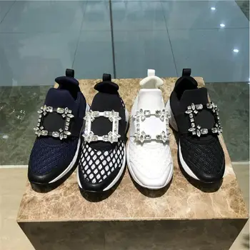 

Air Mesh Crystal Trainers Creeper Sneakers Thick Bottom Platform Rhinestone Tenis Feminino New Crystal Big Buckle Sneakers Women