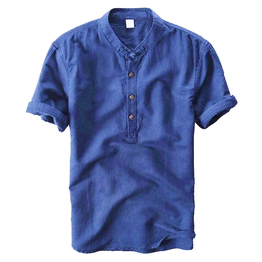 

Mens Baggy Cotton Linen Shirts Solid Color Short Sleeve Retro Tops Blouse