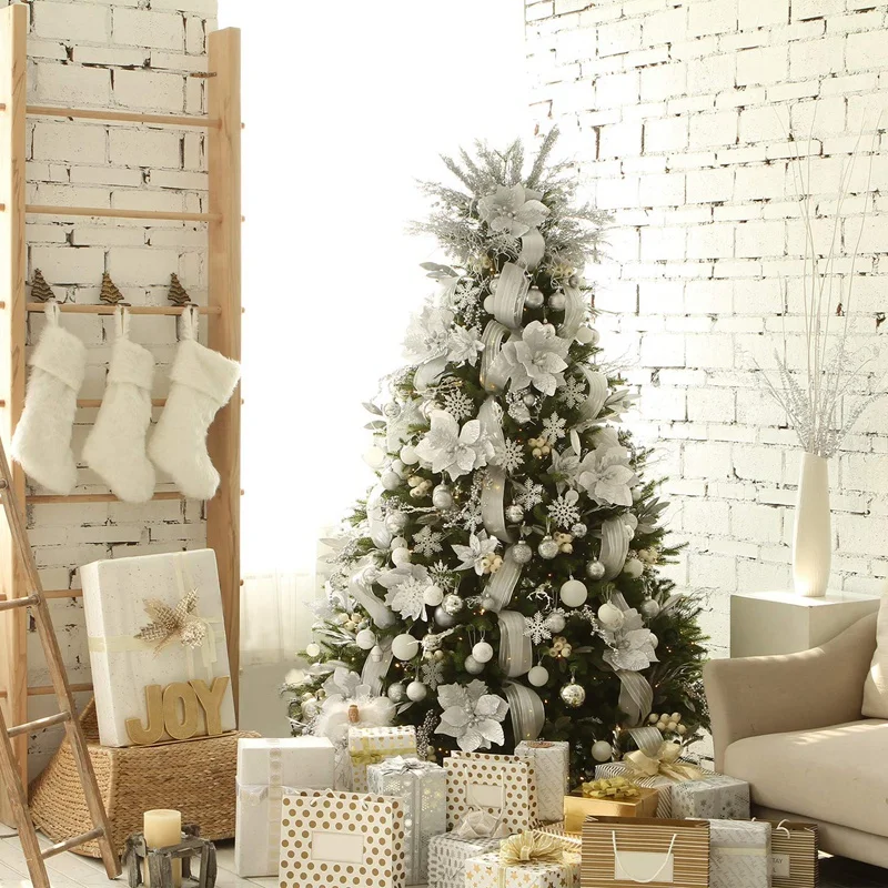 36Pcs Plastic Snowflake Ornaments,Sparkling White Iridescent Glitter Snowflake Ornaments on String Hanger for Decorating,Craftin