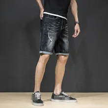 Summer Men Clothing Rippded Hole Solid Straight Casual Denim Shorts Men's Jeans Short Male Breathable Stretch Men's Short Pants Summer Men Clothing Rippded Hole Solid Straight Casual Denim Shorts Men's Jeans Short Male Breathable Stretch Men's Short Pants