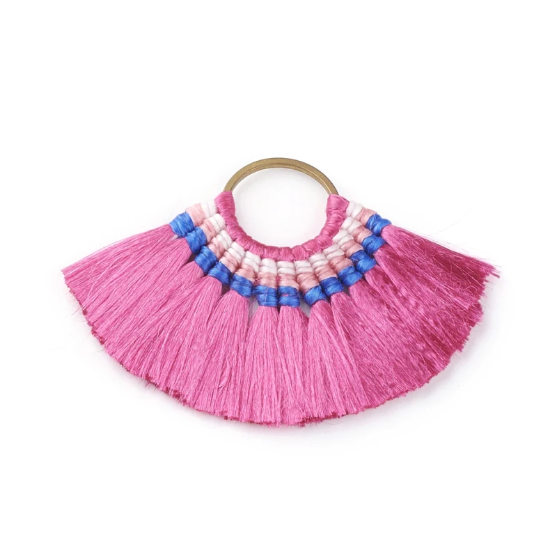 Fuchsia 20 шт./лот, смешанные цвета, ледяная шелковая нить, фибра, кисточка, подвесные украшения с латунными наконечниками, большие 50~ 52x67~ 78x4. 5~ 5 мм, отверстие: 18,5 мм - Окраска металла: Fuchsia