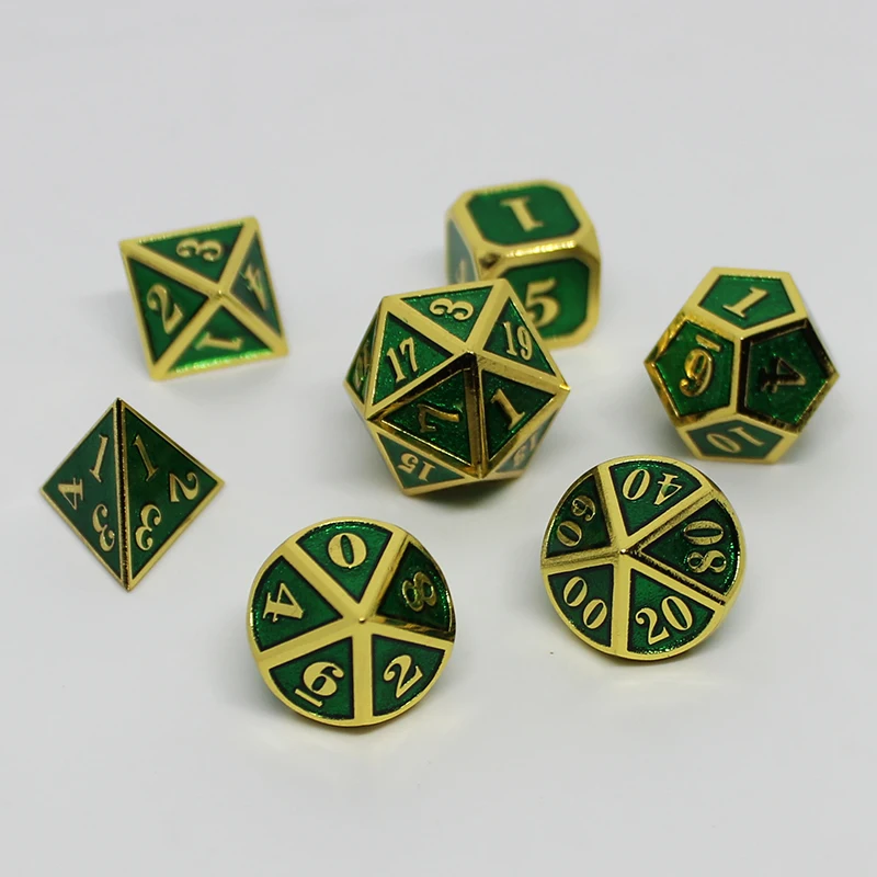 Металлические кости dnd Набор кубиков rpg многогранные Твердые подземелья и дракон настольные игры цинковый сплав зеленый цифровой d& d кости 7 шт