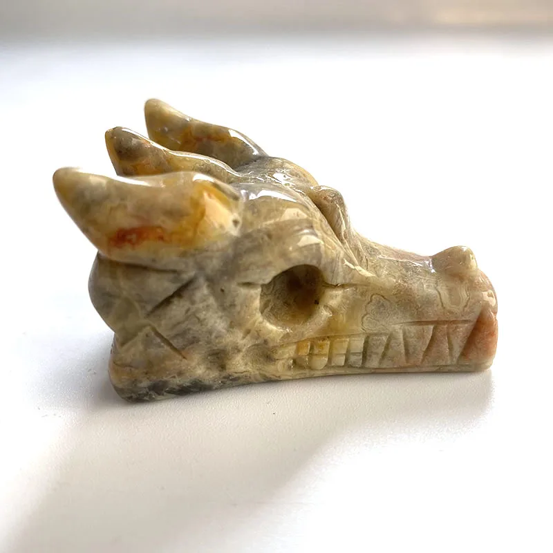 Высокое качество Crazy Agate Dragon Skull ручная резная Хрустальная Статуэтка-череп для украшения подарка или коллекции