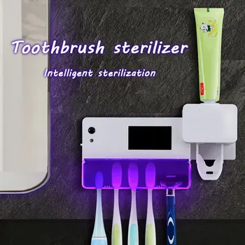 

UV Light Sterilizer Toothbrush Holder Cleaner Shaver Frame With Automatic Toothpaste Dispenser Oral Hygiene Bathroom Set