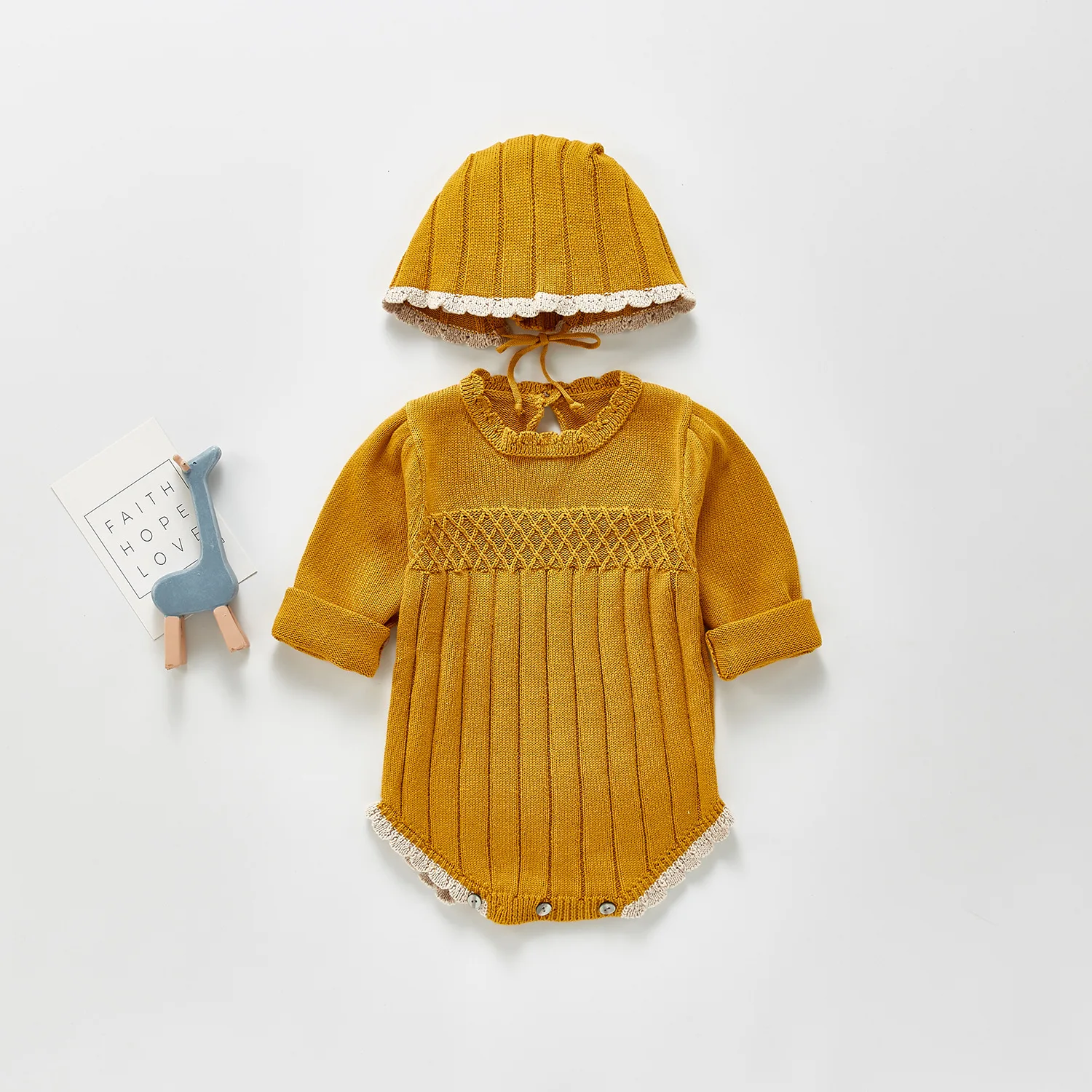 Baby Girl's Long Sleeve Knit Macacão, Monocromático,
