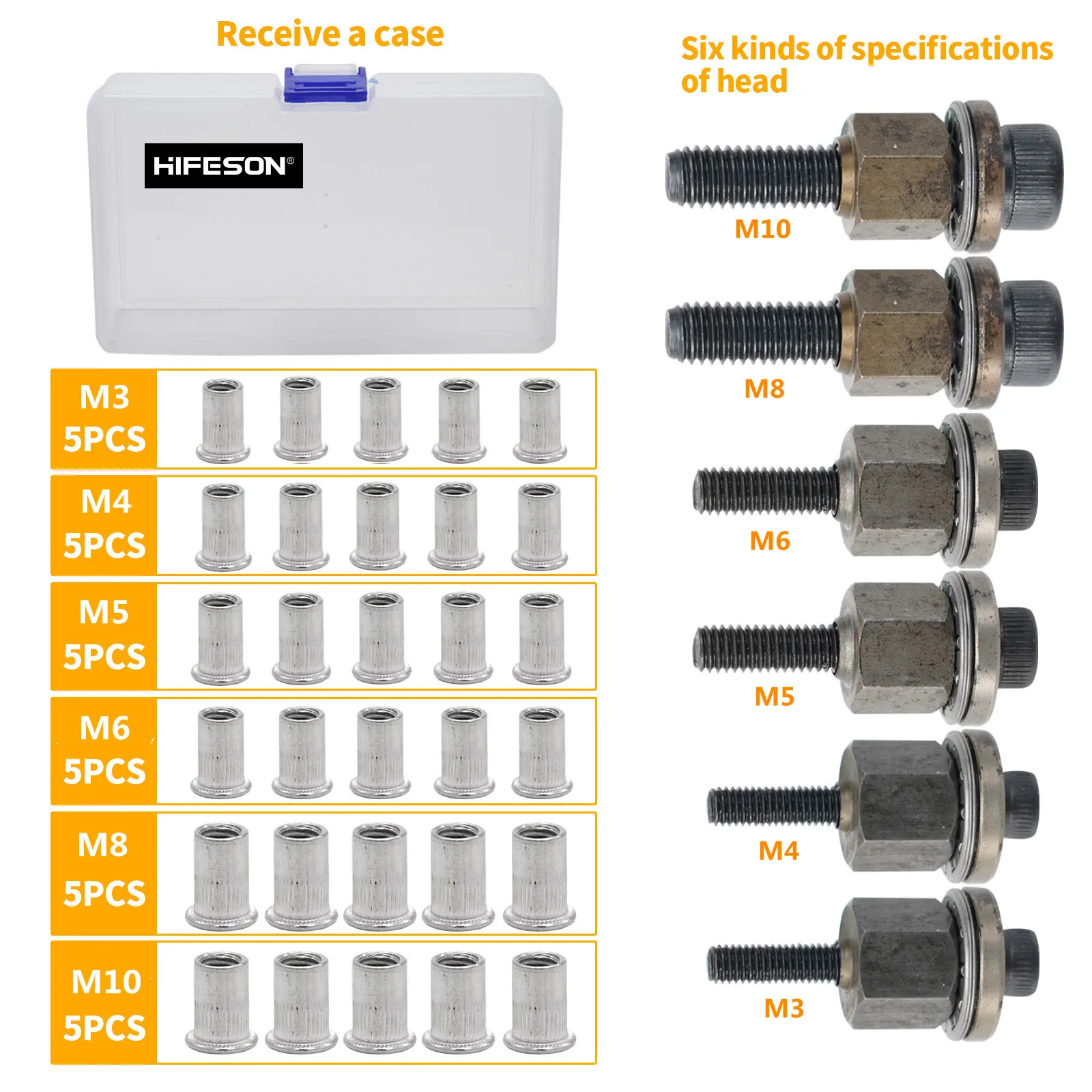 36Pcs/Set Hand Rivets Nut Gun Tool Sets With Box M3 M4 M5 M6 M8 M10 Stainless Steel Rivet Flat Head Accessories rivet gun rivet nut tool rivet gun set rivet nuts set