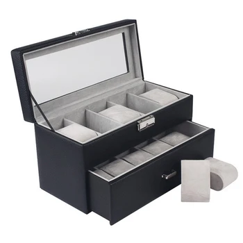 

2-Tier Vintage PU Leather Watch Display Storage Case Chest with Glass Top Holds 20 Watches with Adjustable Soft Pillows