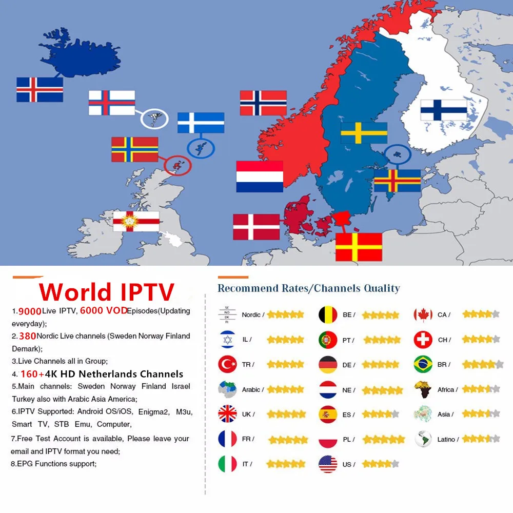 Лучший шведская IPTV приставка подписка 9500+ HD Live арабский Франция Швеции голландский Норвегия США немецкий ip ТВ android tv box m3u mag Smart tv box