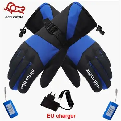 Зима 7,4 v грелка для рук Электрические теплые перчатки перезаряжаемые перчатки с подогревом на батарейках мотоциклетные велосипедные лыжные перчатки унисекс - Цвет: Blue EU plug