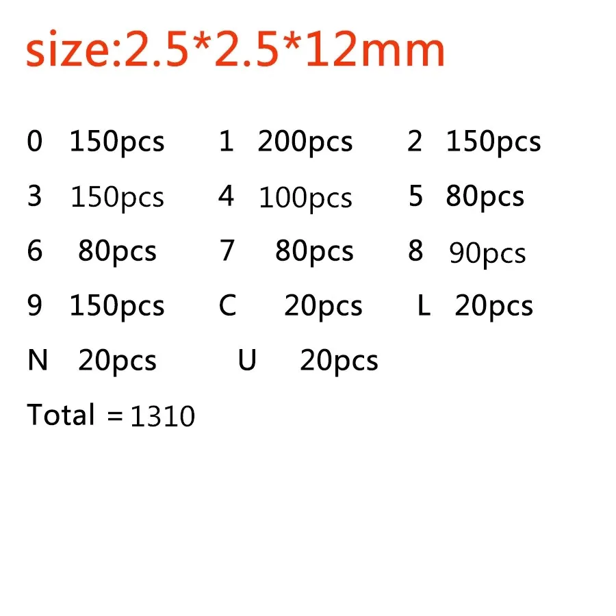 2.5*2.5*12mm Hot stamping letters thermal ribbon printing alphabet font for expiration coding machine date code printer 1300pcs