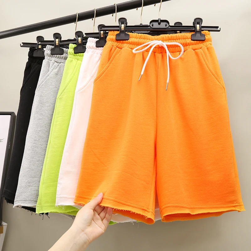 CottonLaceUpElasticHighWaistShortsFemaleLoosePocketSummer