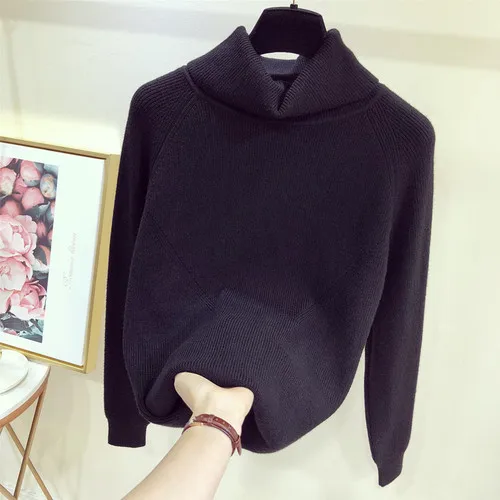 OCEANLOVE Turtleneck Solid Women Sweaters Autumn Winter Warm Pullovers Korean Student Casual Fashion Tops Ladies 13376 - Цвет: Черный
