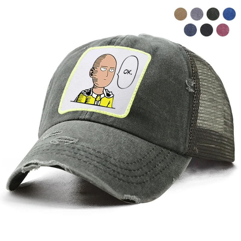 Fashion ONE PUNCH MAN Saitama OK Japan Anime Cap Men's Baseball Caps Women Snapback Summer Mesh Hat Trucker Bone Dad | Аксессуары