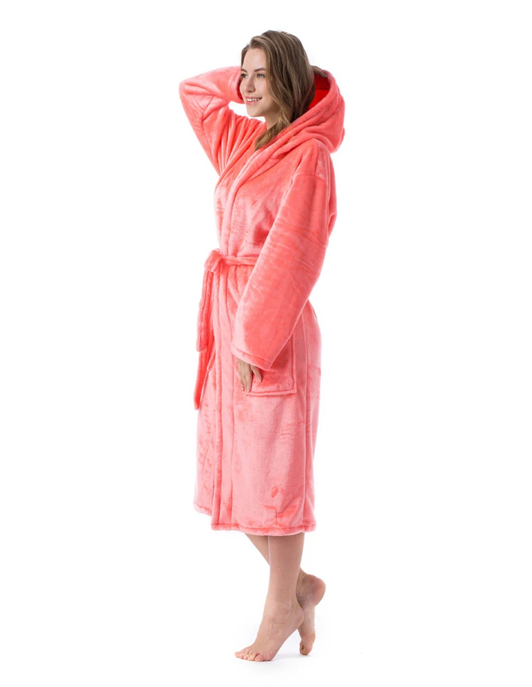 2020 Winter Kimono Robe Plush Fleece Bath Robes For Women Soft Warm Long Sleeve Hooded Nightgown Loungewear Sleepwear