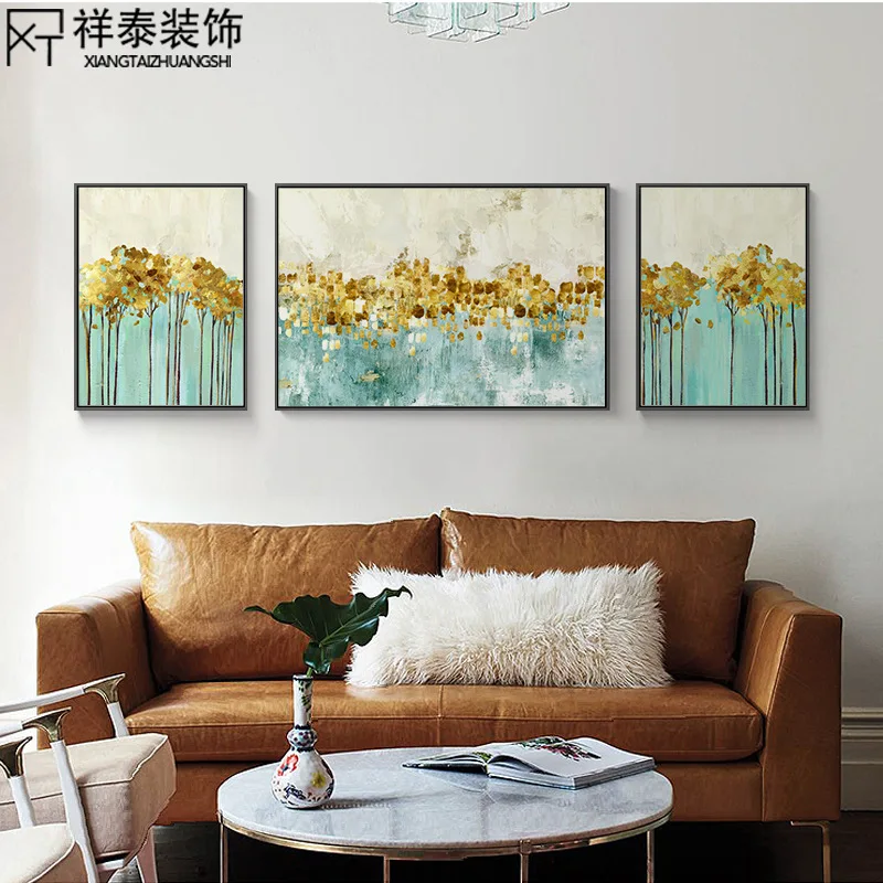 

Dancing Stars Pastoral Style Plant Elegant Living Room Bedroom Triple Painting with Frame Horizontal Version of Spray-print Hang