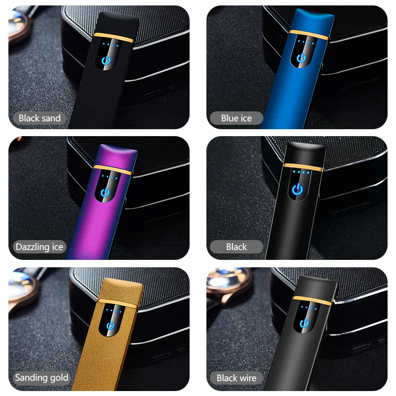 2019 New USB Metal Charging Lighter windprood electronic lighters Touch sensitive for men gadgets cigarette Smoking Accessories