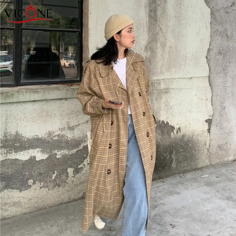 

VICONE Rest Assured To Film on Firm Offers Long Ancient Double-breasted Trench Coat Grid Early Autumn Coat