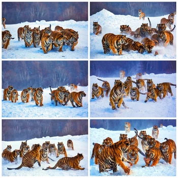 

HUACAN 5D DIY Diamond Painting Snow Tiger Full Drill Rhinestone Kit Diamond Embroidery Animal Mosaic Home Decoration
