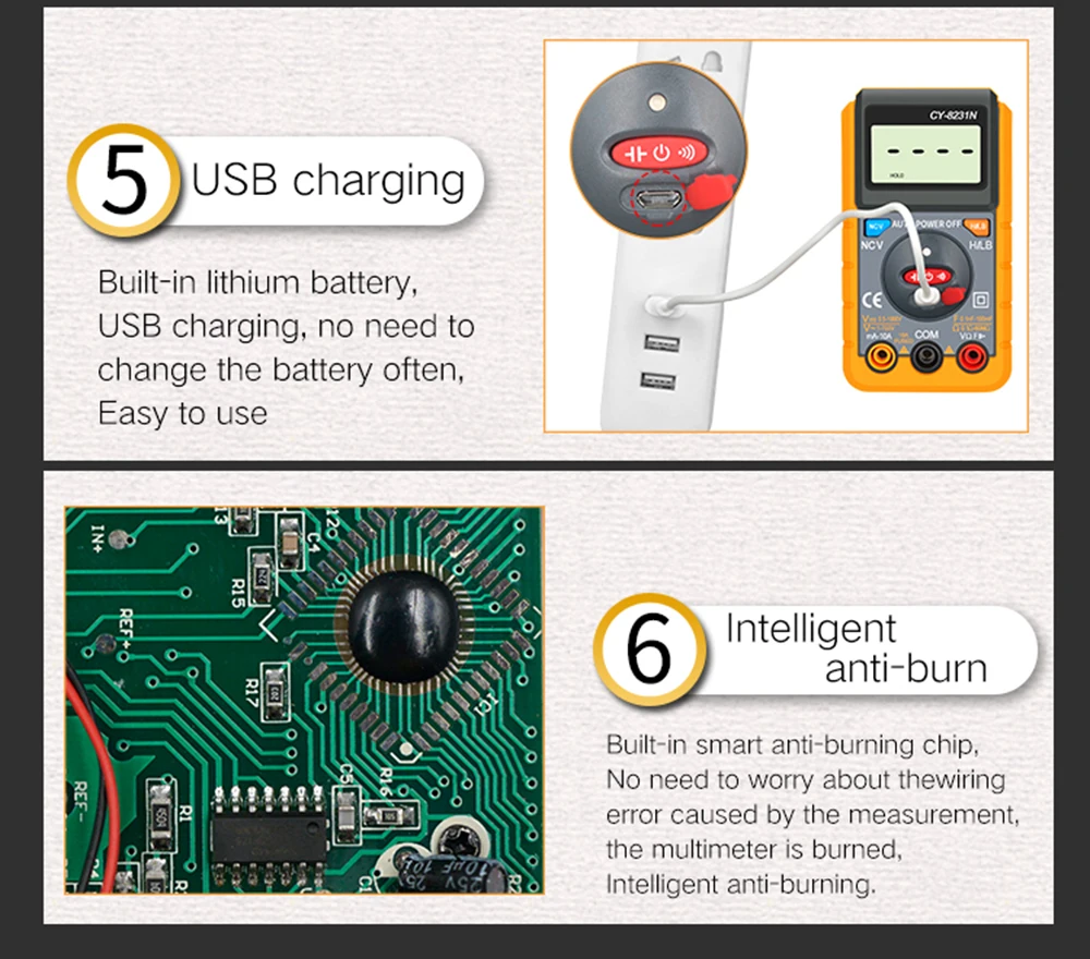 USB зарядка NCV умный ЖК-цифровой мультиметр электрический тастер инструменты фонари подсветка большой экран Напряжение Ток Ом метр