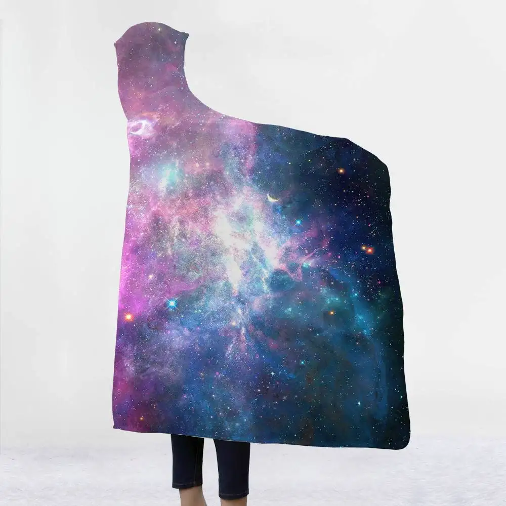 3D Вселенная галактики с капюшоном одеяло высокого качества, вельветовое утепленное Двухслойное одеяло для дома и путешествий, теплое одеяло для взрослых и детей