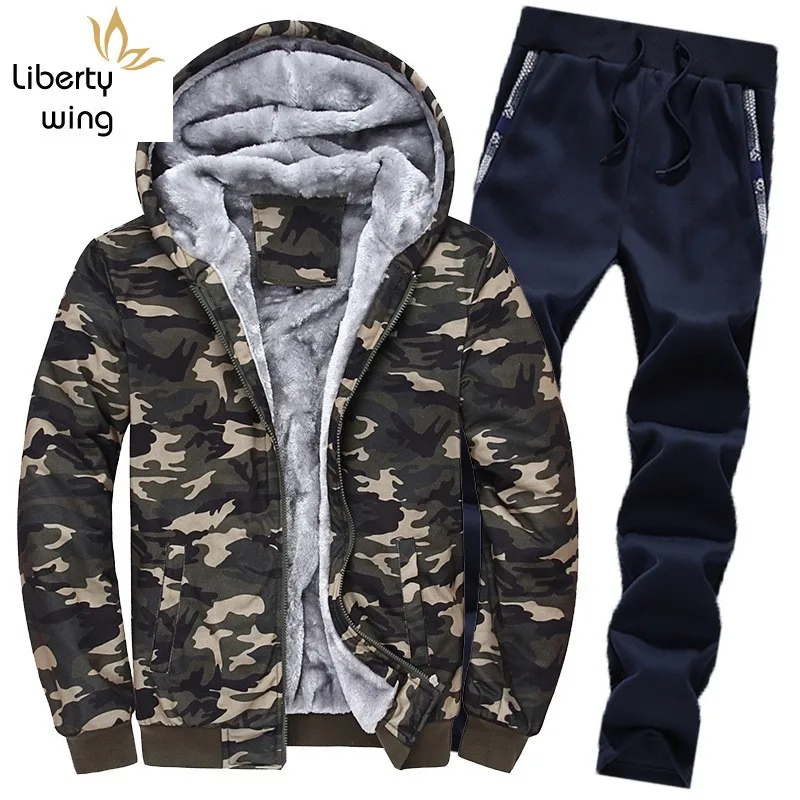 Новый мужской зимний теплый спортивный костюм с меховой подкладкой повседневное