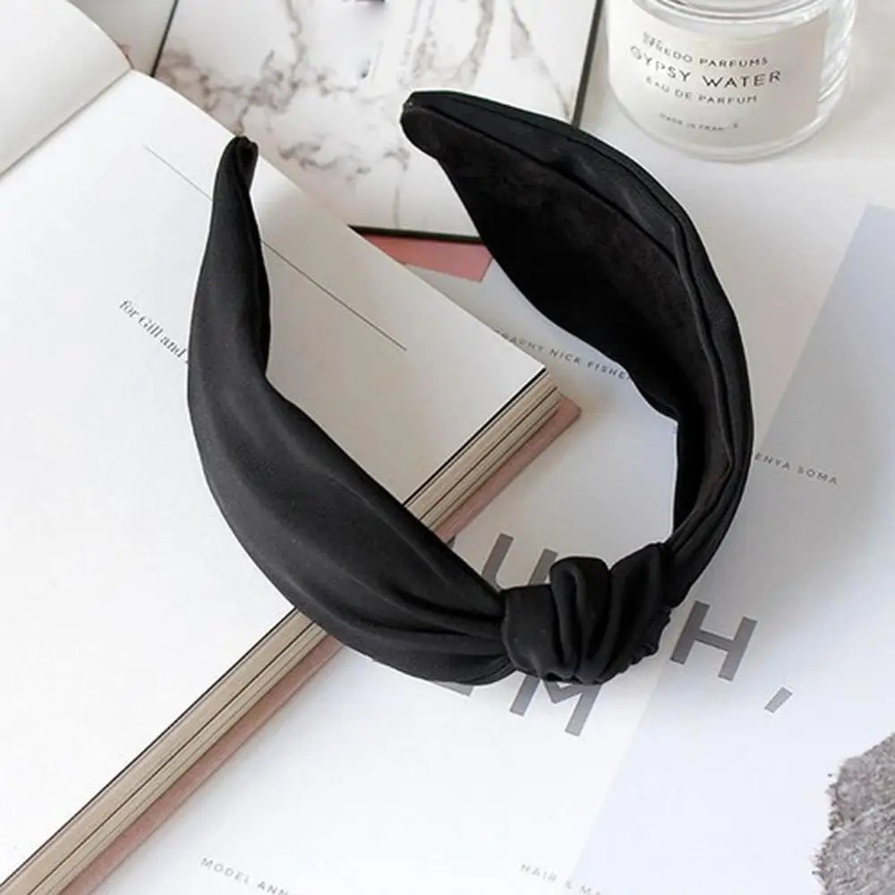 Cute Women Girl Hair Hoop Band Rabbit Ears Headband Retro Satin Bow Vintage Solid Color Head Hoop Bezel Haar Hair Accessories - Цвет: Серый