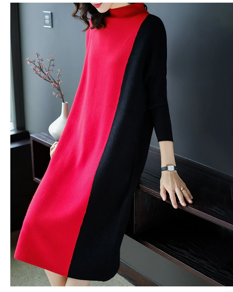 Autumn/winter Dress New Women's Patchwork Knitted Long Plus Size XXXL Sweater Dresses Vestido