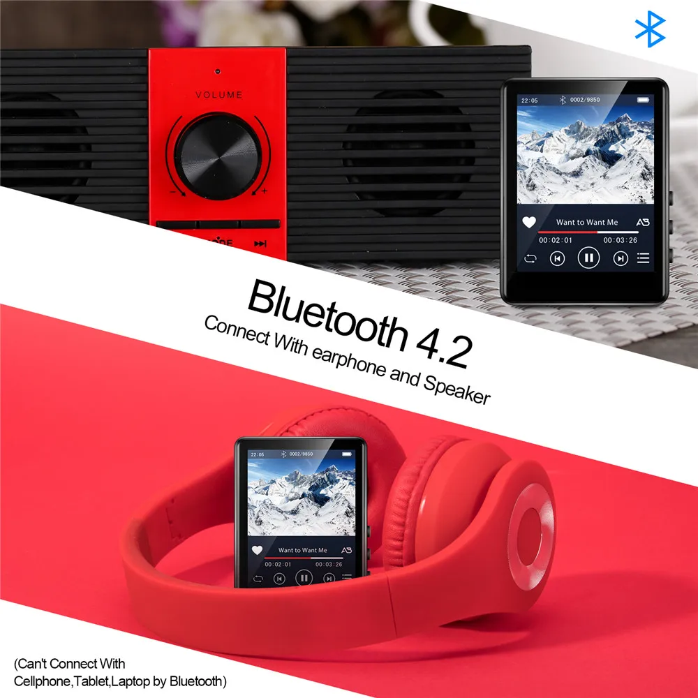 Сенсорный экран Экран MP3 плеер с Bluetooth 4 Гб памяти Walkman FM радио Запись Hi Fi