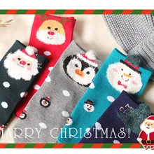 Linglewei/Новинка года; хлопковые рождественские носки; зимние утепленные детские Носки с рисунком; махровые носки-Тапочки