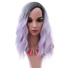 Омбре фиолетовый парик 16 дюймов короткий боб парики натуральные волнистые волосы кудрявые парики для женщин Синтетический волос Косплей парики