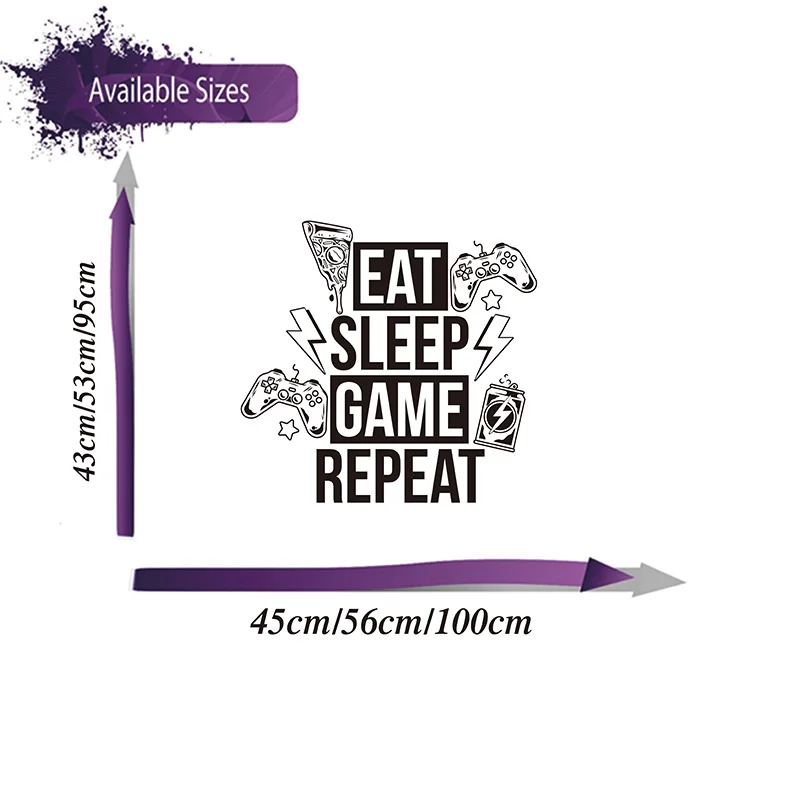 Large Eat Sleep Game Repeat Wall Sticker Playroom Boy Room Video Game Zone Gamer Player Xbox Ps4  Gamepad Wall Decal Kids Vinyl (1)