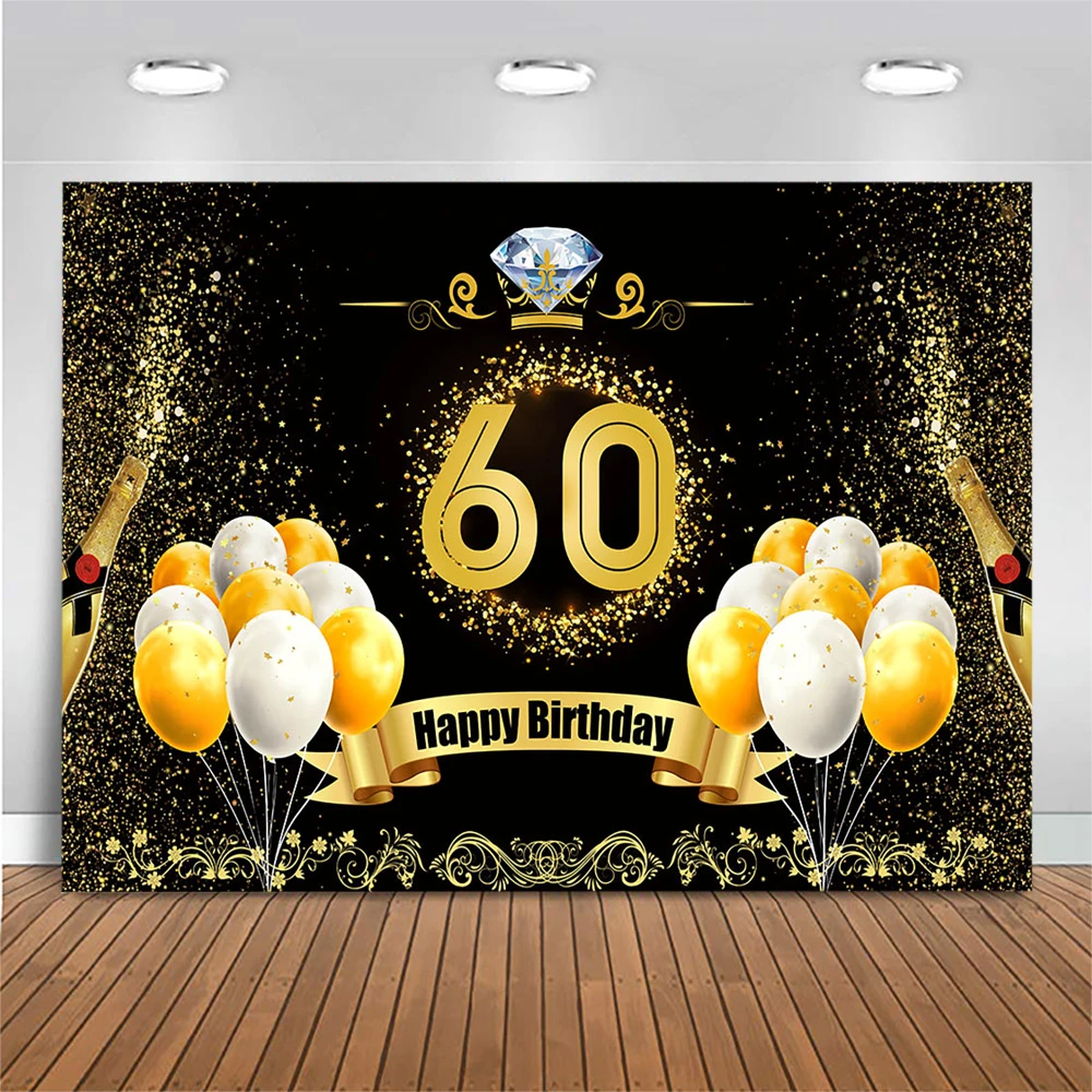 60th誕生日背景ゴールデン風船ダイヤモンドシャンパン背景誕生日パーティー写真スタジオのための写真の背景 背景 Aliexpress