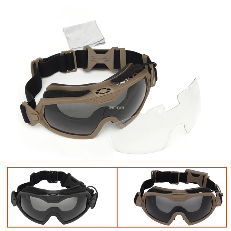 Tactical Combat Goggles 2 Interchangeable Lens Anti-Fog Military Airsoft Glasses Windproof Motorcycle Hunting Wargame Glasses