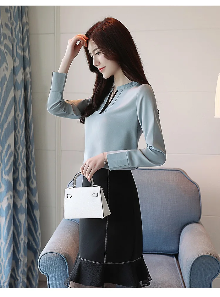 Новое поступление outono Mulheres blusa solta Camisa blusa Manga Longa estilo OL SOlidos шифон mulheres top slim fit