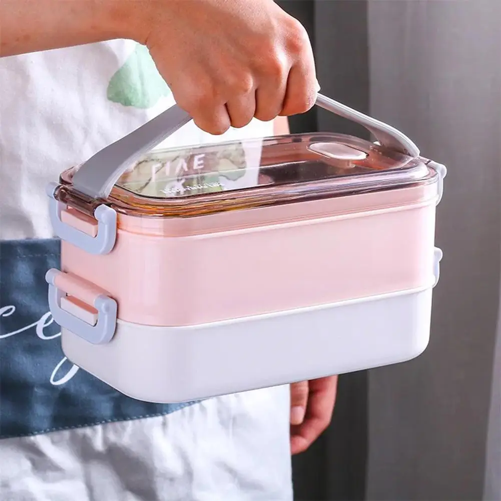 Portable Sealed Insulated 2-tier Lunch Box Stainless Steel Bento Box For Kids Student Food Heated Lunch Containers Organizer