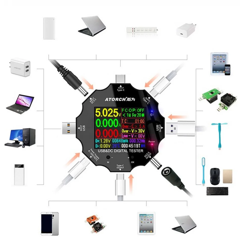 UD18 Measuring Multifunctional USB Portable Voltmeter Charging Testing Ampere Meter Universal Phone Accurate Digital Display