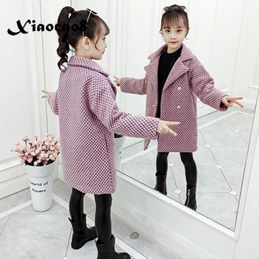 buy  2019 Winter Girls Woolen Jackets Kids Plaid Thicken Coats Children Autumn Clothes Warm Casual Big G