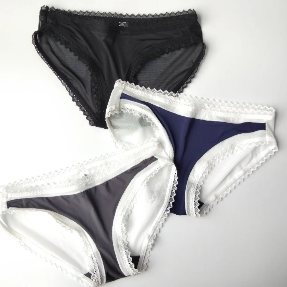 3 Pcs/lot New seamless lace edge comfortable in a solid color middle waist student ice silk ladies LVFAN BS008