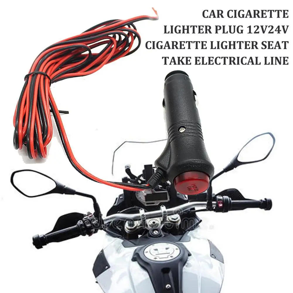 Car Cigarette Lighter Plug 12V24V Cigarette Lighter Seat Take Electrical Line With Switch With Light Power Switch